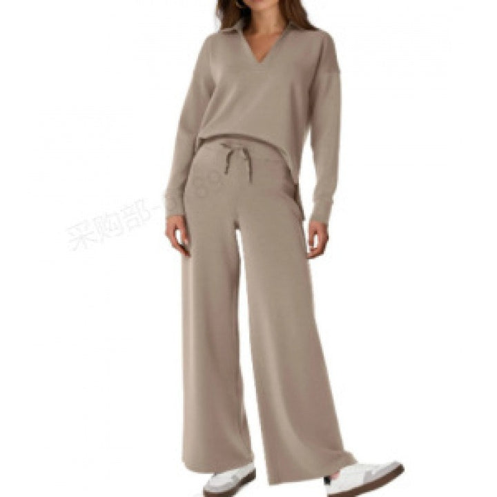 Women's Lounge Set - Half Zip Top & Wide Leg Pants - Stylish Loungewear for Casual Outings & Relaxation