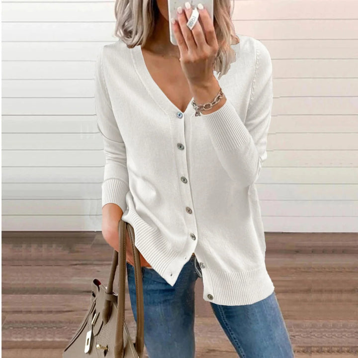 Amelie | Damen V-Ausschnitt Strickjacke Langarm Cardigan mit Knöpfen 11