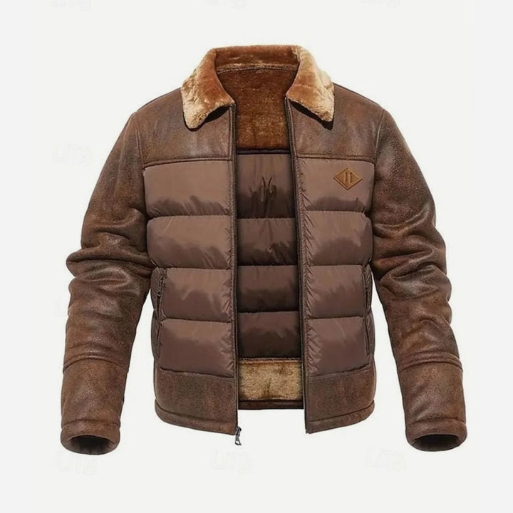 Andreas | Herren Winter Pufferjacke mit Fellkragen Kunstleder-Ärmeln 0