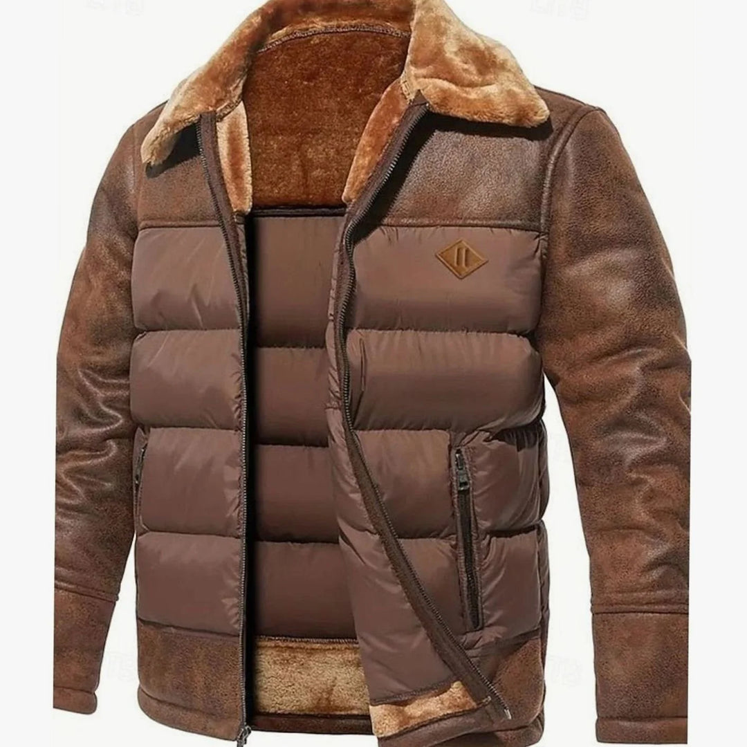 Andreas | Herren Winter Pufferjacke mit Fellkragen Kunstleder-Ärmeln 1