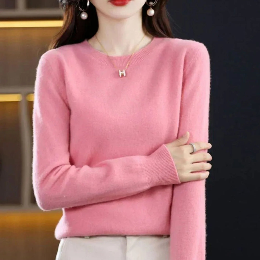 Annika | Damen Klassischer Rundhals Langarm Strickpullover Cashmere-Soft 0