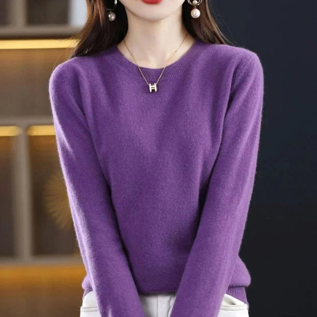 Annika | Damen Klassischer Rundhals Langarm Strickpullover Cashmere-Soft 12