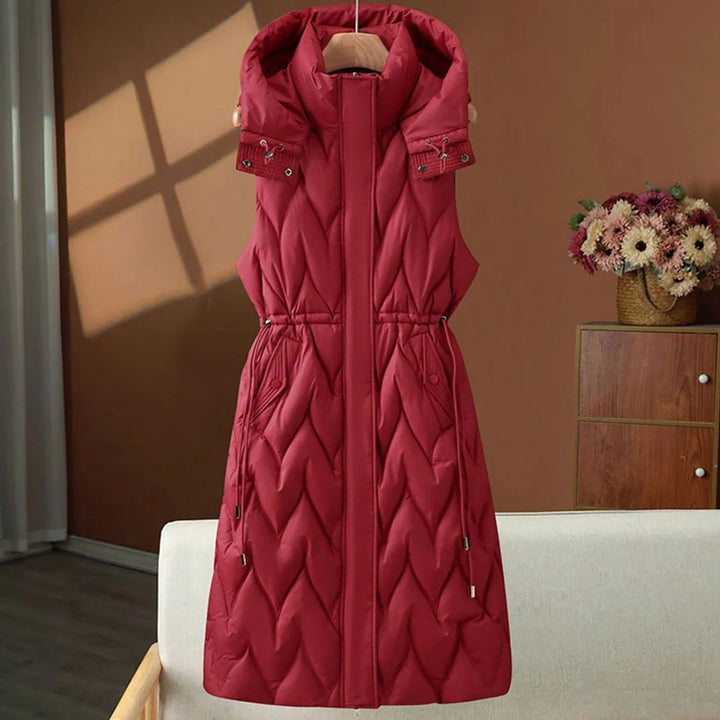 Annika | Damen Langer Stepp-Bodywarmer mit Kapuze und Taillen-Kordelzug 0