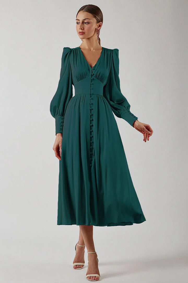 Arya | Damen-Midikleid mit V-Ausschnitt und Knöpfen 2