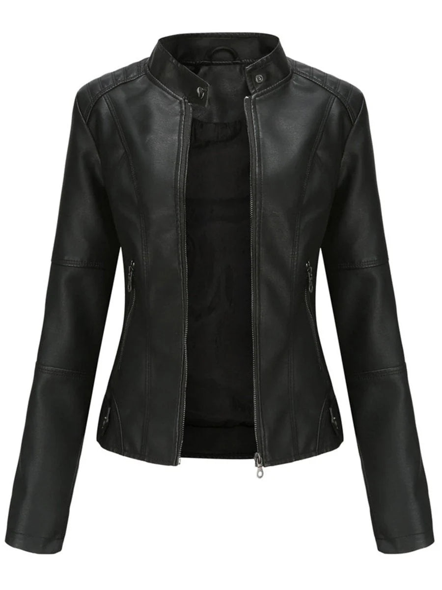 Bikerjacke Damen | Taillierter Schnitt & Stehkragen 0