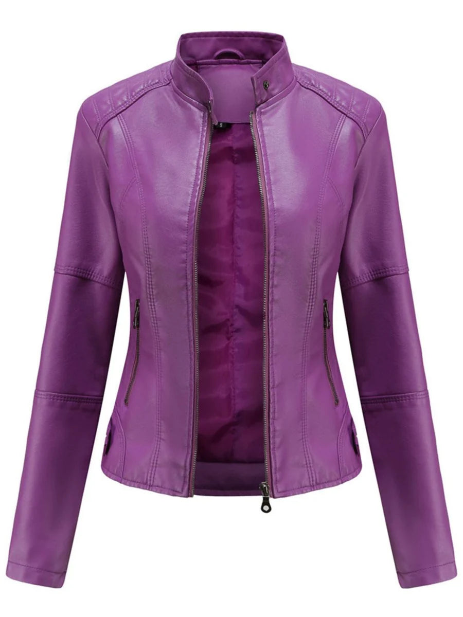 Bikerjacke Damen | Taillierter Schnitt & Stehkragen 2