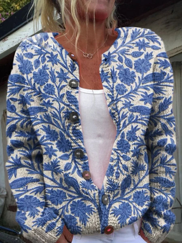 Charlotte | Damen Langarm Strick-Cardigan mit Blumenmuster 0