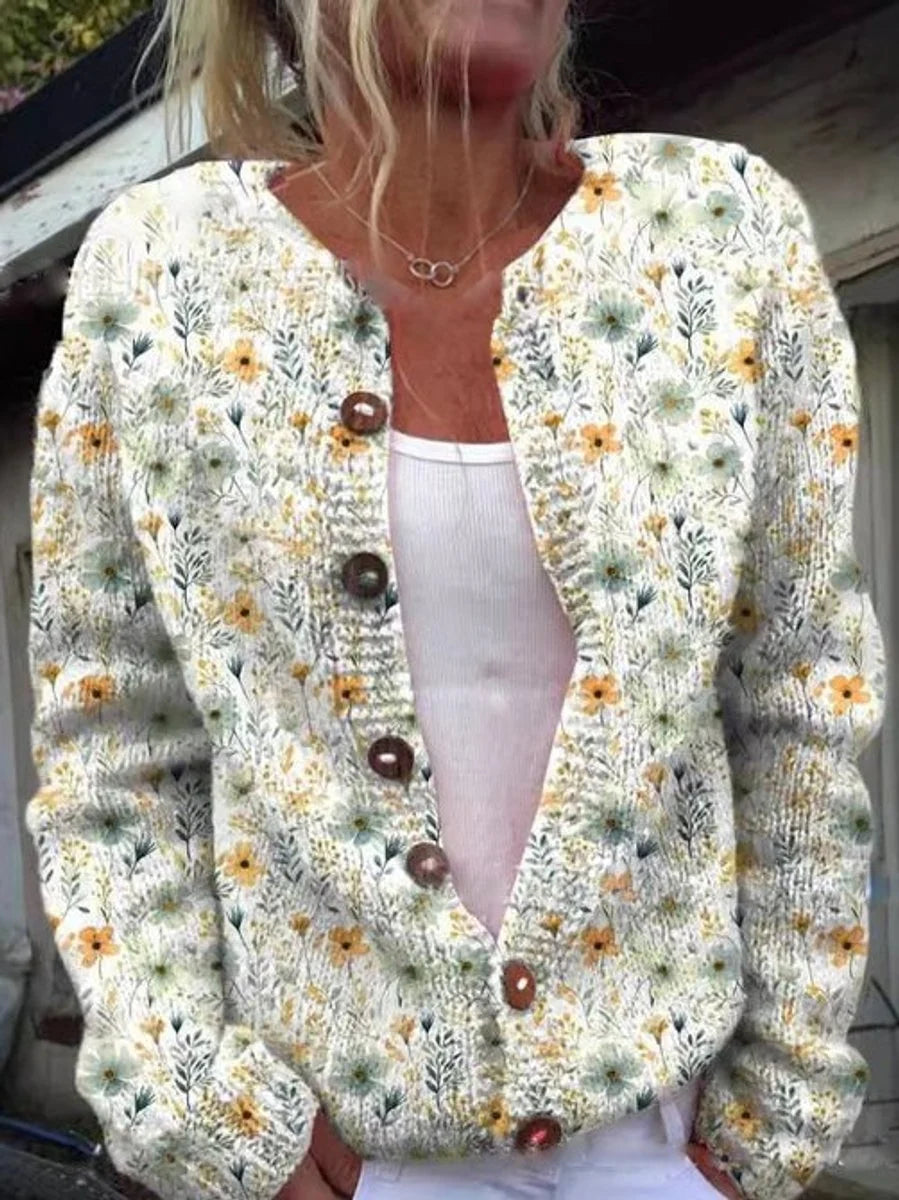 Charlotte | Damen Langarm Strick-Cardigan mit Blumenmuster 1