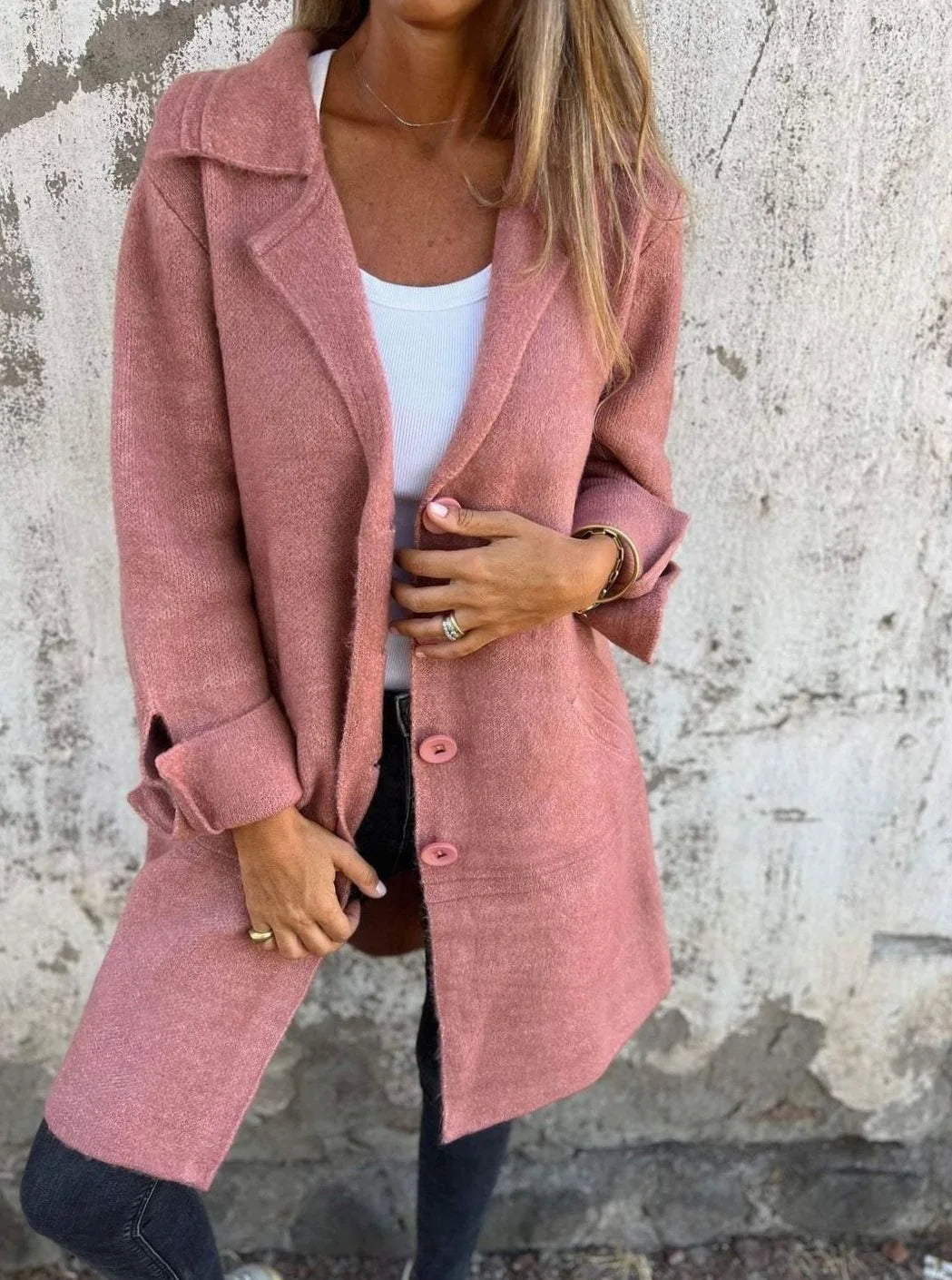 Charlotte | Damen Oversize Strickjacke mit Knöpfen langer Cardigan 2