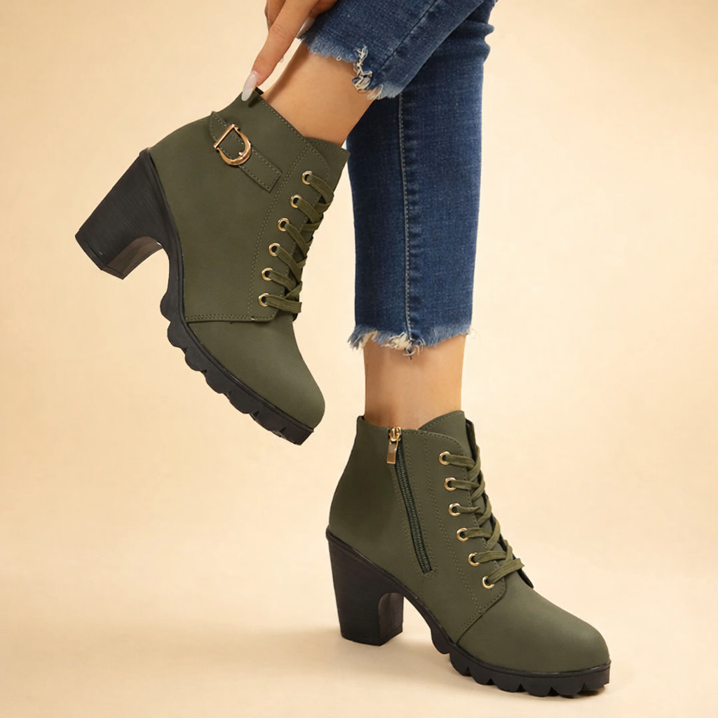 Karolina | Women’s Edgy Chunky Heel Lace-Up Ankle Boots