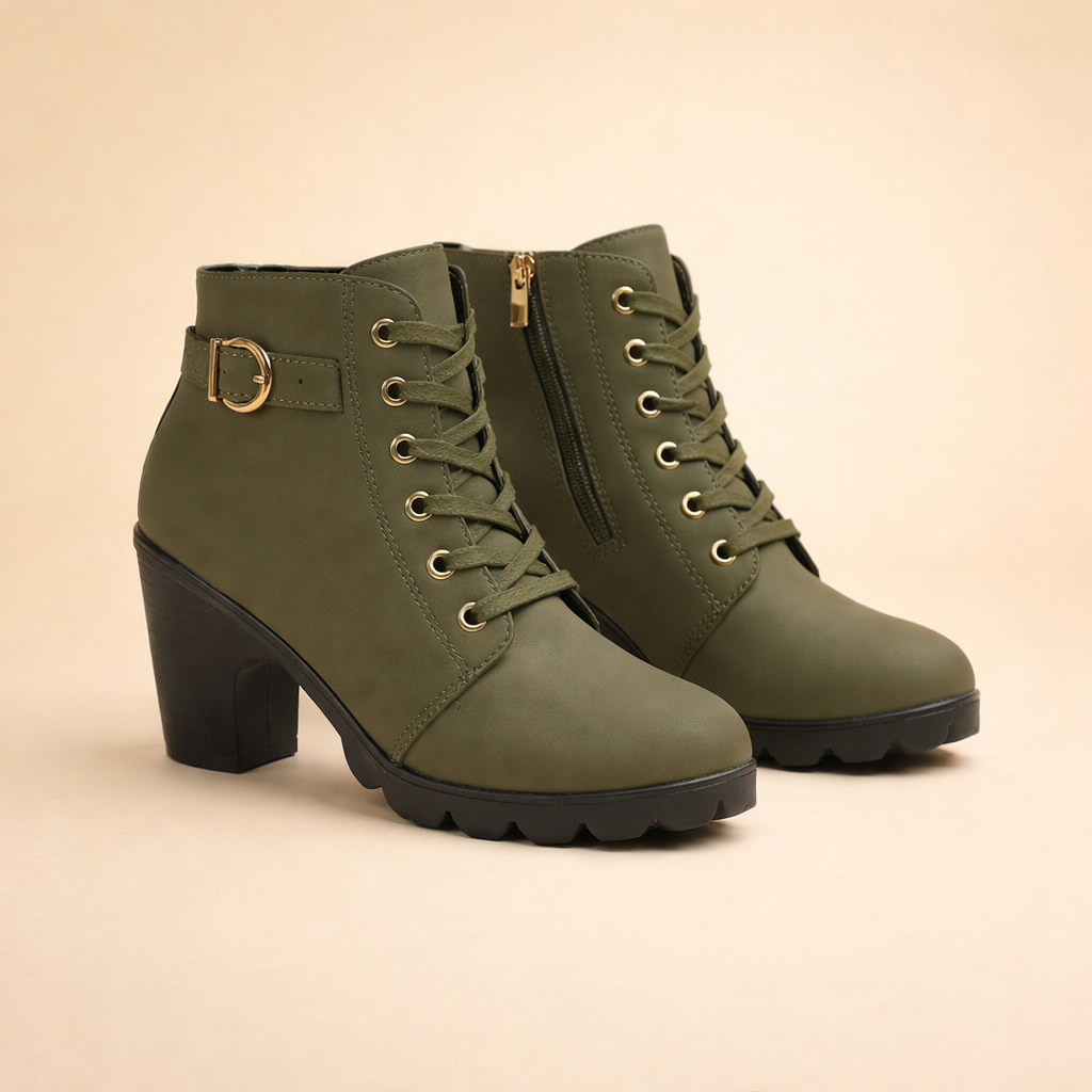 Karolina | Women’s Edgy Chunky Heel Lace-Up Ankle Boots