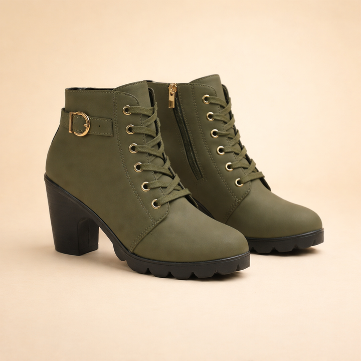 Karolina | Women’s Edgy Chunky Heel Lace-Up Ankle Boots