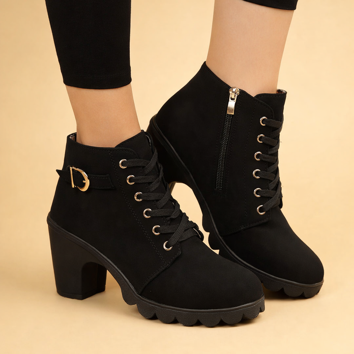 Karolina | Women’s Edgy Chunky Heel Lace-Up Ankle Boots