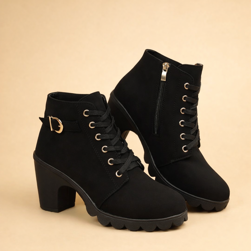 Karolina | Women’s Edgy Chunky Heel Lace-Up Ankle Boots