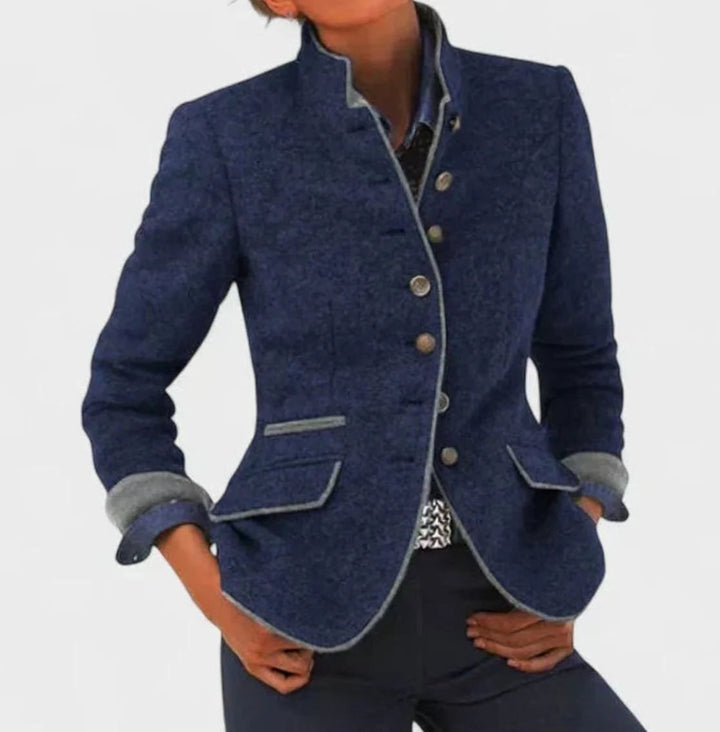 Clara | Damen Eleganter Stehkragen-Blazer mit Knopfleiste Langarm 0