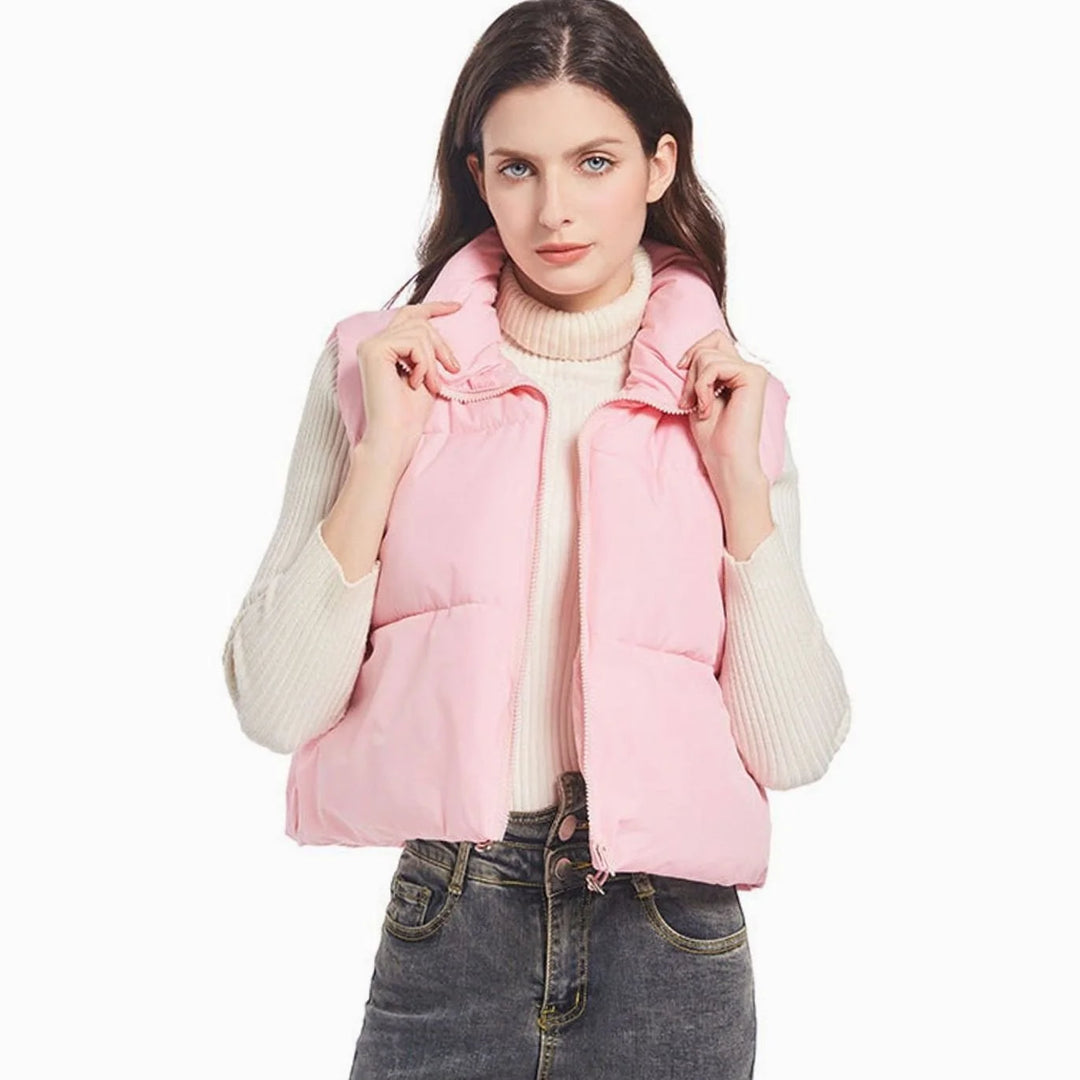 Clara | Damen Kurz-Steppweste Bodywarmer mit Stehkragen Zwei-Wege-Reißverschluss 4