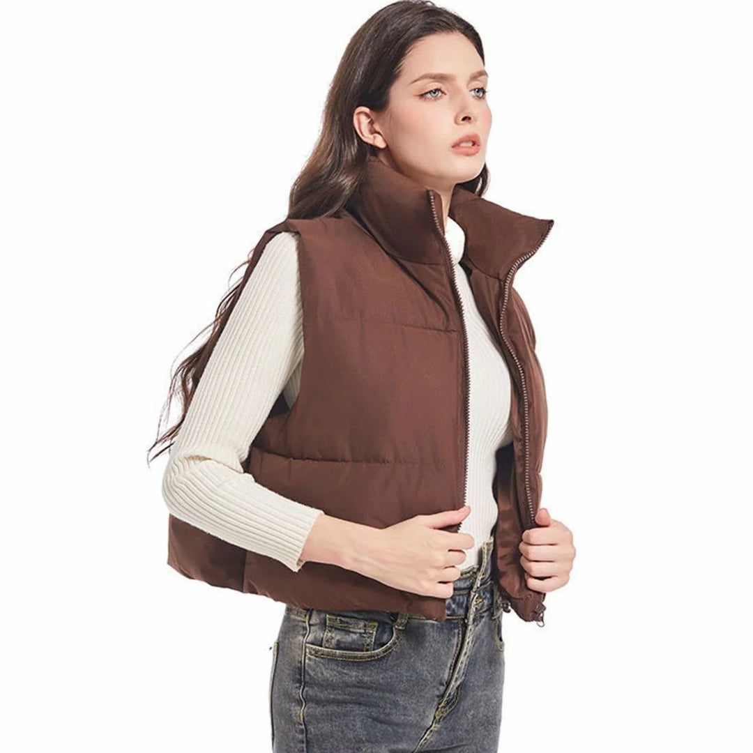 Clara | Damen Kurz-Steppweste Bodywarmer mit Stehkragen Zwei-Wege-Reißverschluss 5