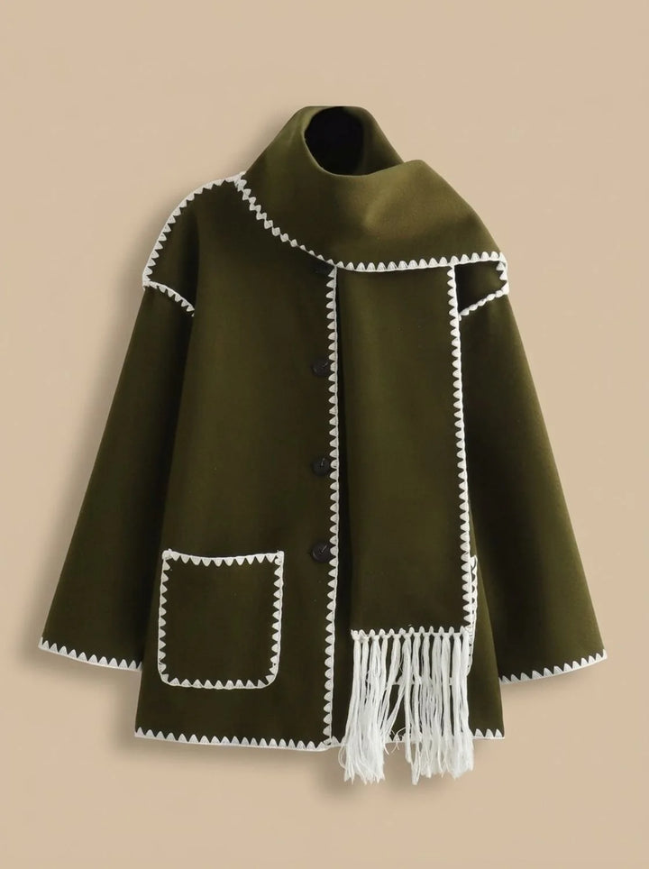 Clara | Damen Wollmantel Cape-Jacke mit Häkelkanten Winterjacke 2