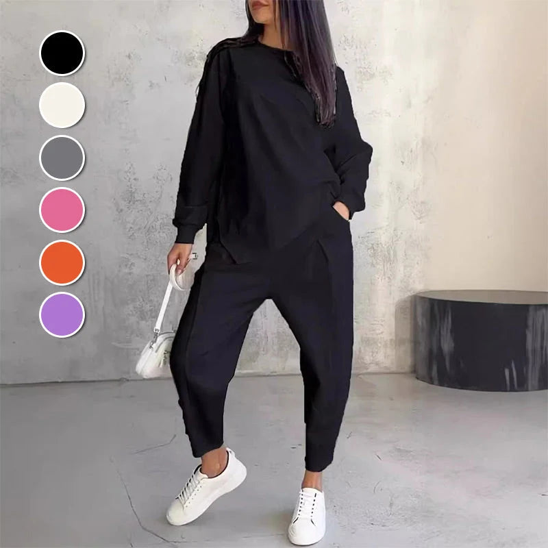 Damen lässiger Zweiteiler mit Oberteil und Hose 1