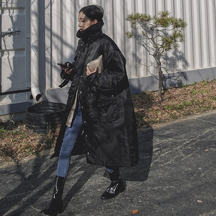 Damen wattierter Longline-Mantel mit hohem Stehkragen und Steppnähten 0