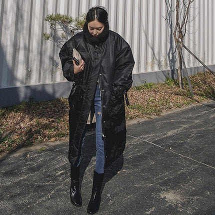 Damen wattierter Longline-Mantel mit hohem Stehkragen und Steppnähten 4