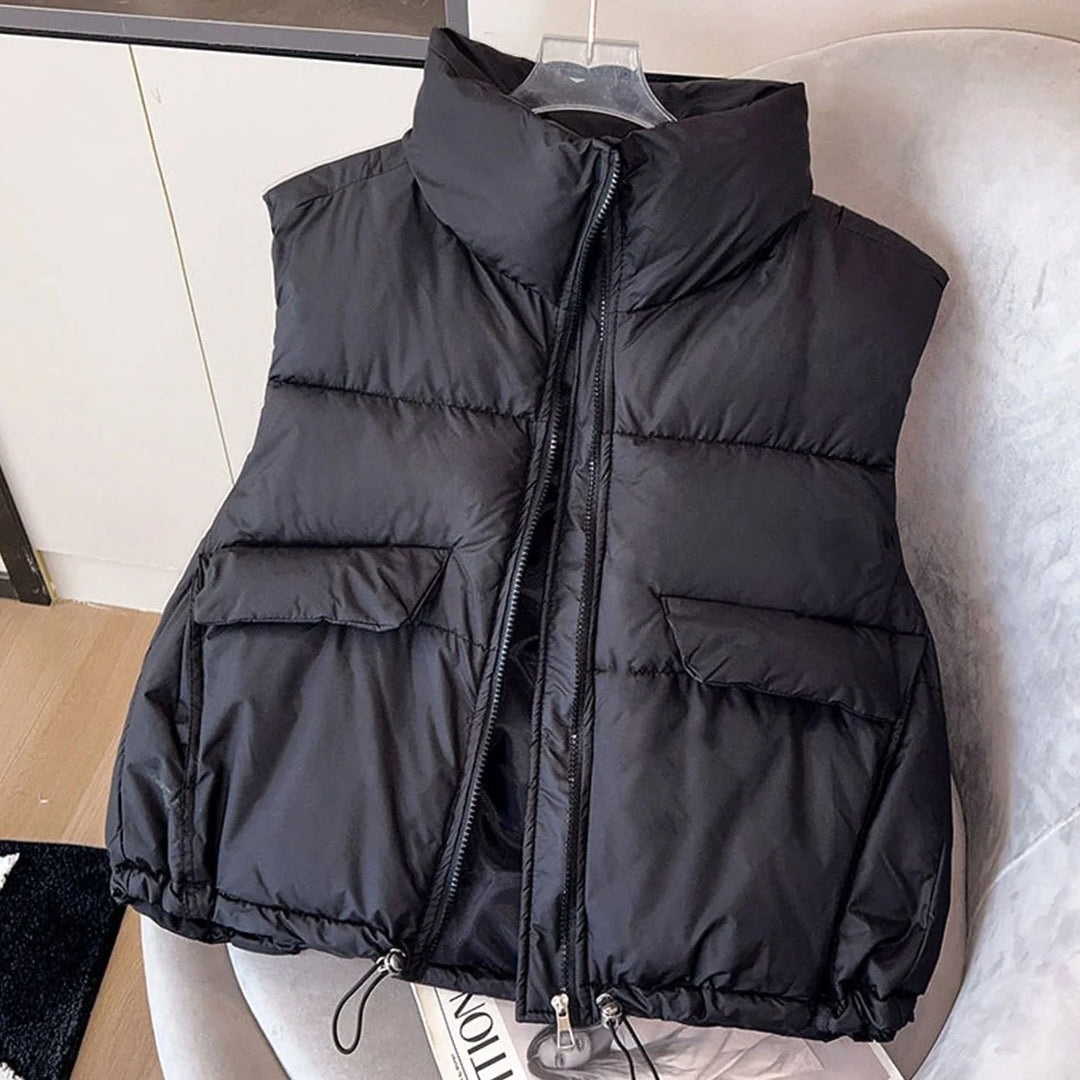 Elfriede | Damen Steppweste Bodywarmer Stehkragen Kordelzug Boxy-Schnitt 3