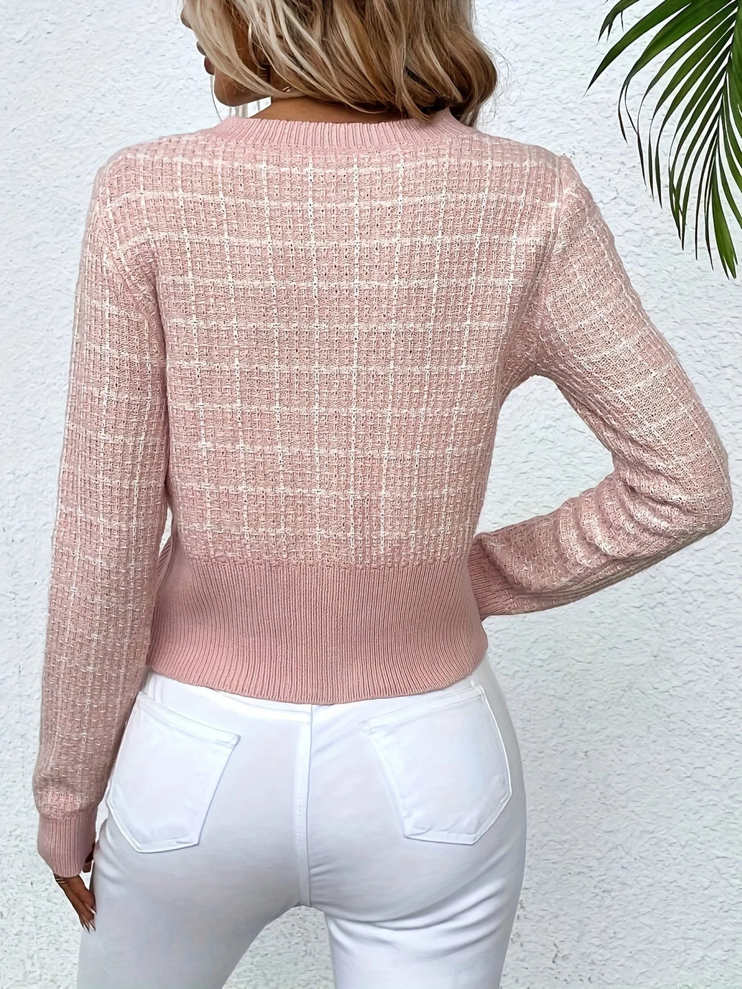 Elisa | Damen Modische Kurz-Strickjacke aus Tweed-Material 5