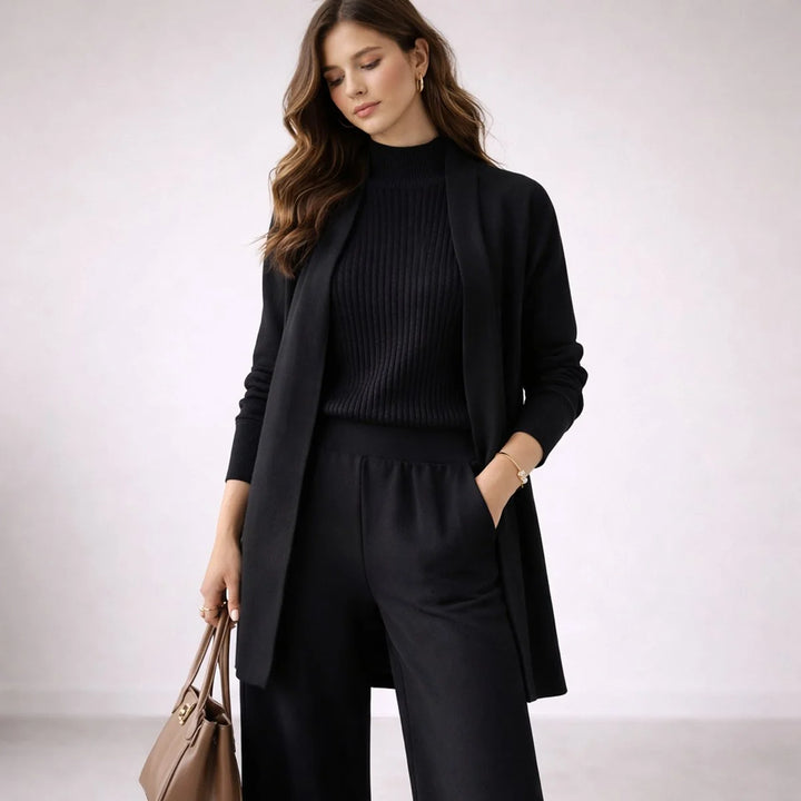 Emilia | Damen Dreiteiliges Strick-Loungewear-Set mit langem Cardigan 2