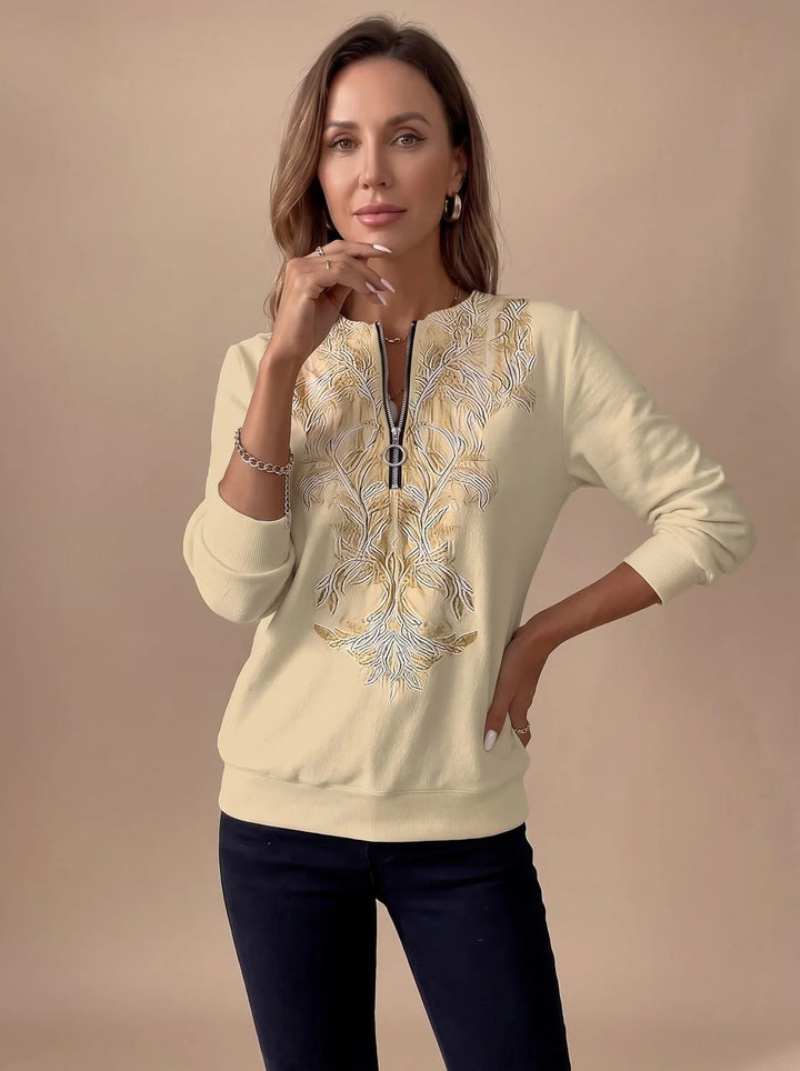 Emilia | Damen Zip-Slim-Fit-Pullover mit Blumenmuster und Reißverschluss 7