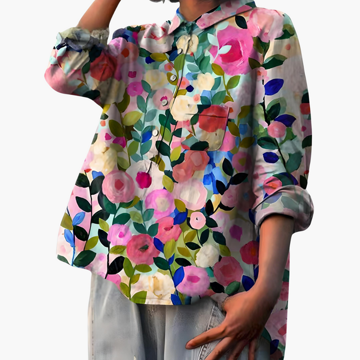 Floral Print Long Sleeve Blouse - Summer Tops for Women, Lightweight and Relaxed Fit 0