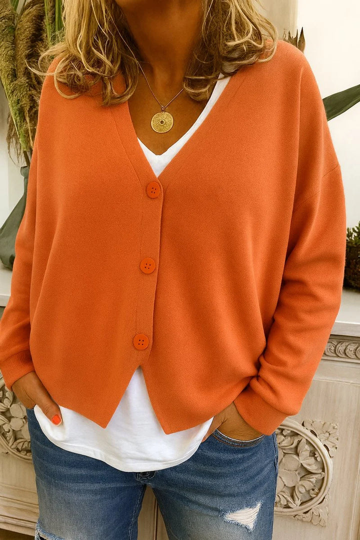 Frieda | Damen Leichter V-Ausschnitt Geknöpfter Oversized Cardigan 0