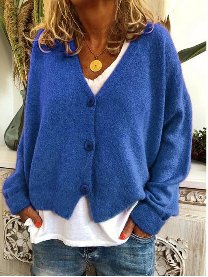 Frieda | Damen Leichter V-Ausschnitt Geknöpfter Oversized Cardigan 1
