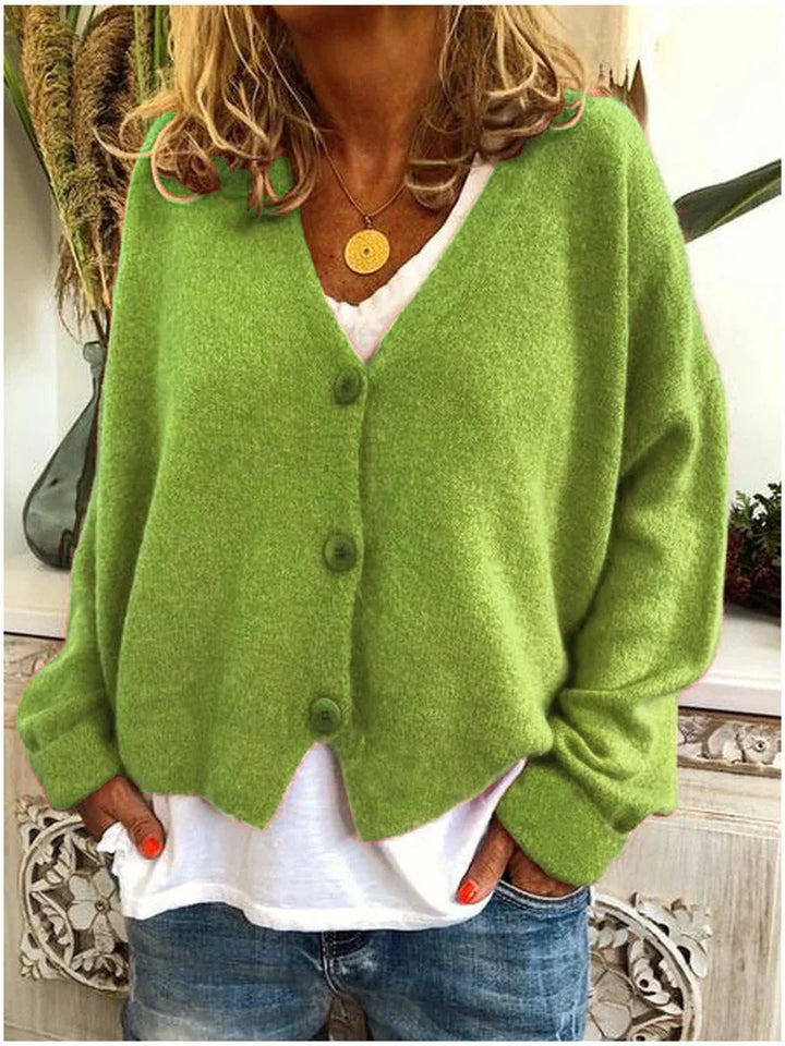 Frieda | Damen Leichter V-Ausschnitt Geknöpfter Oversized Cardigan 3