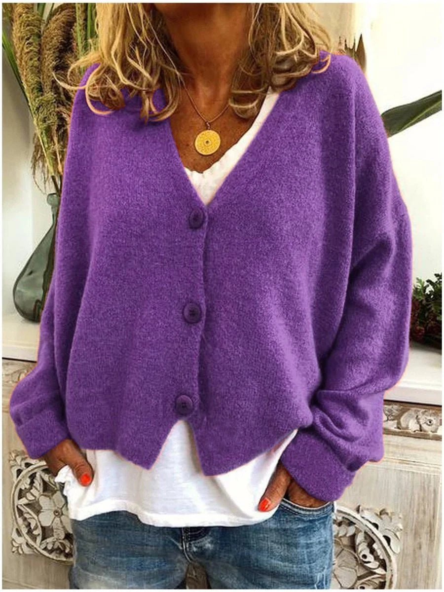 Frieda | Damen Leichter V-Ausschnitt Geknöpfter Oversized Cardigan 4
