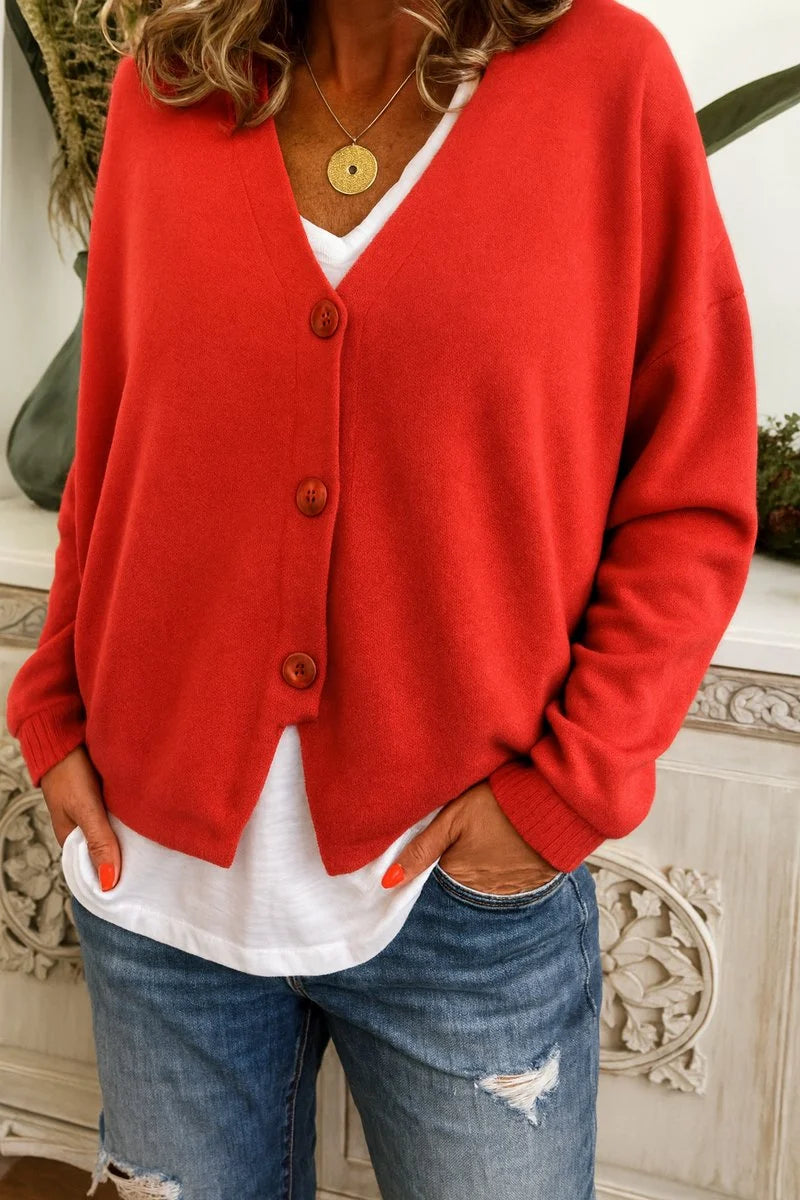 Frieda | Damen Leichter V-Ausschnitt Geknöpfter Oversized Cardigan 5