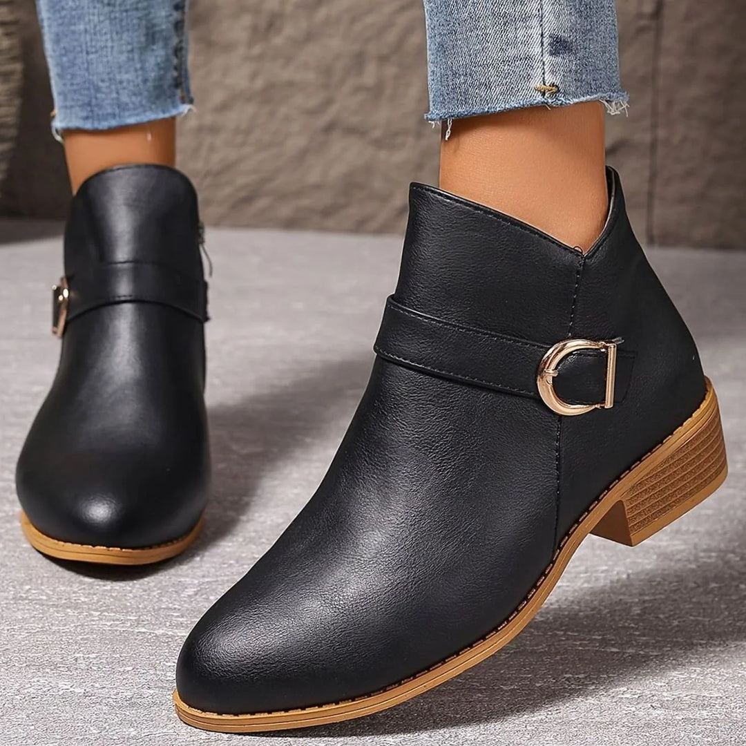 Frieda | Damen Stiefeletten mit Blockabsatz Schnallendetail Seitenreißverschluss 6