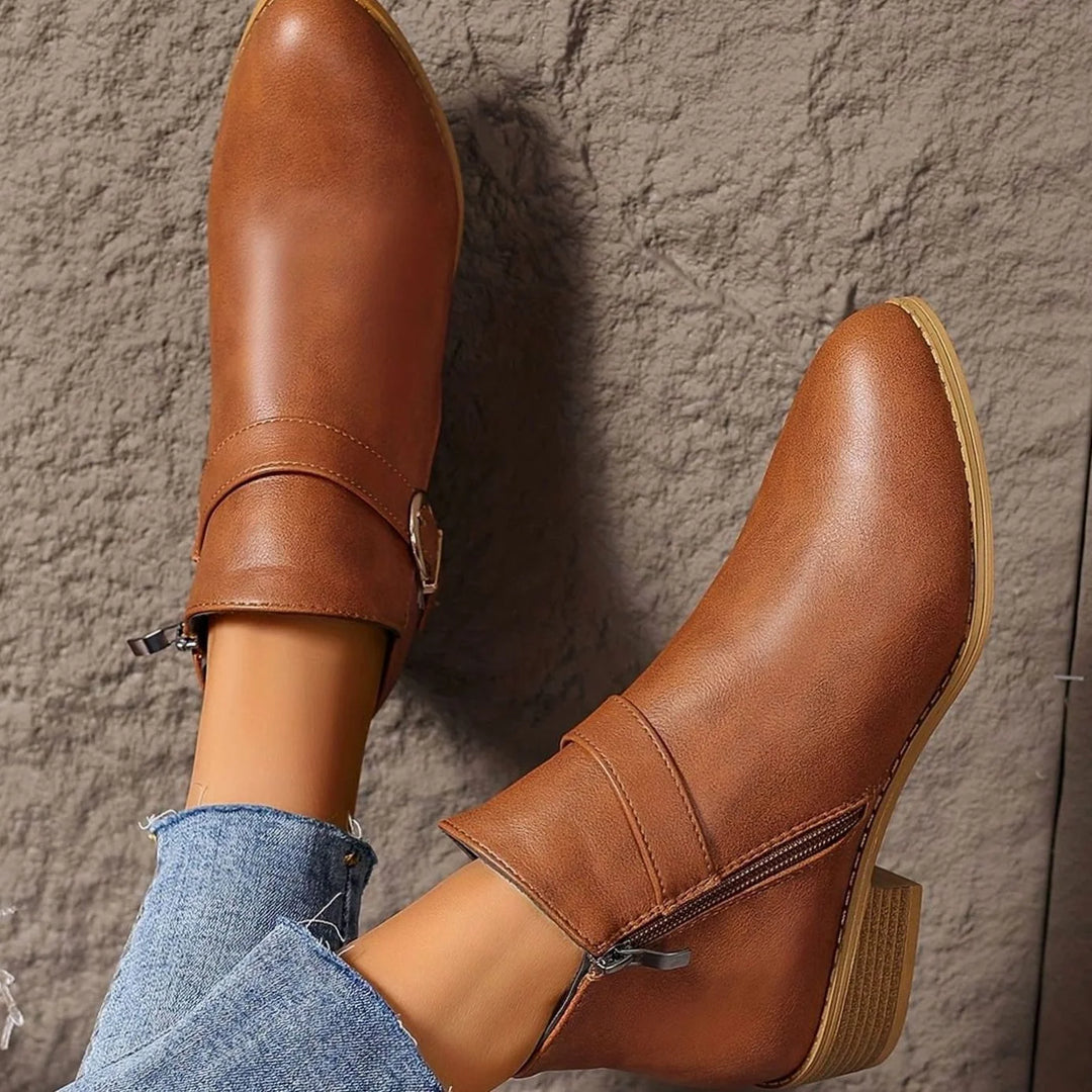 Frieda | Damen Stiefeletten mit Blockabsatz Schnallendetail Seitenreißverschluss 7