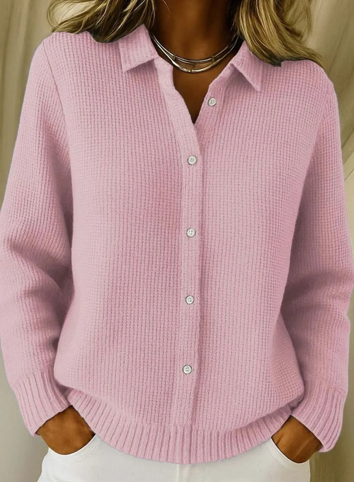Frieda | Strickjacke Damen Hemdkragen Tailliert Hüftlang Langarm Cardigan 2