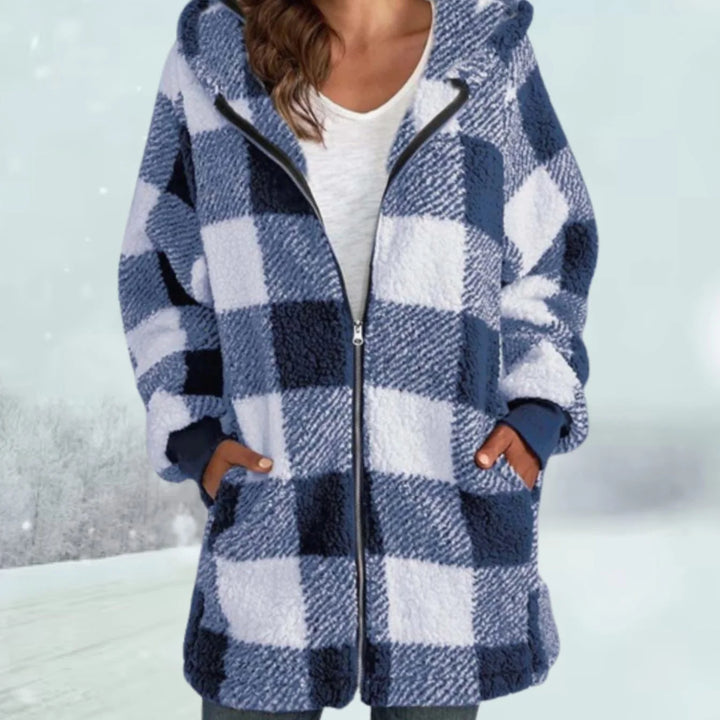 Greta | Damen Karierter Fleece-Hoodie-Mantel mit Reißverschluss 1