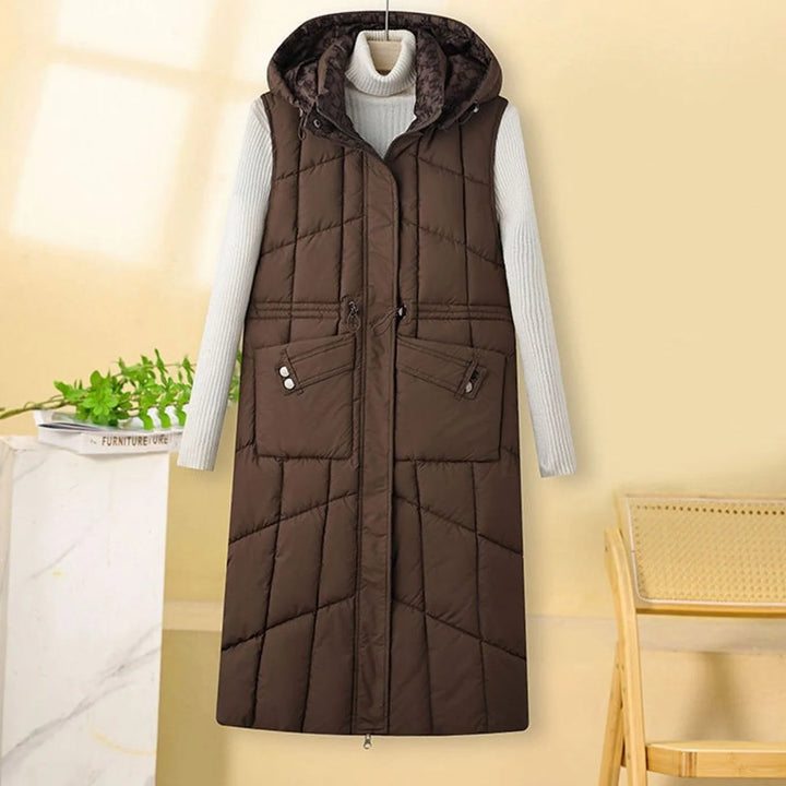 Greta | Damen Langer Stepp-Bodywarmer mit Kapuze und Multifunktionstaschen 0