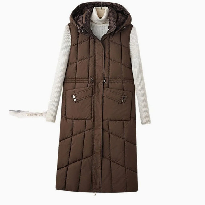 Greta | Damen Langer Stepp-Bodywarmer mit Kapuze und Multifunktionstaschen 3