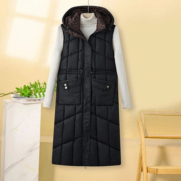Greta | Damen Langer Stepp-Bodywarmer mit Kapuze und Multifunktionstaschen 4