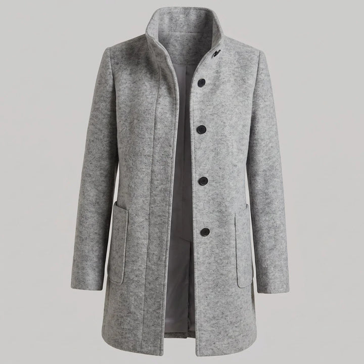 Greta | Damen Mantel mit Stehkragen Longline Knopfleiste Trenchcoat 0