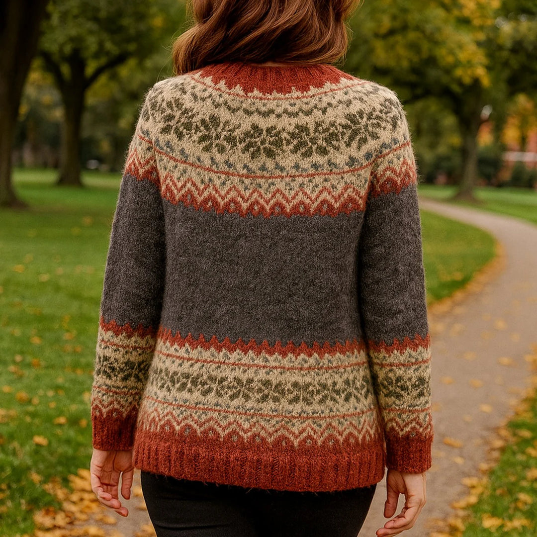 Hannah | Damen Strickjacke Norwegermuster Rundhals Cardigan mit Knopfleiste 2