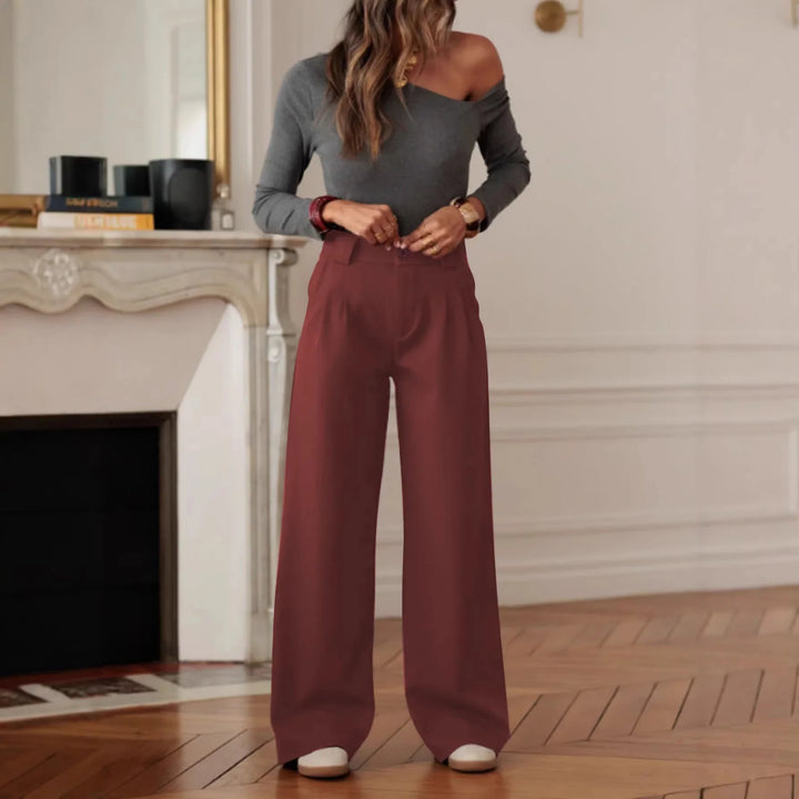 High-Waisted Wide-Leg Trousers for Women with Crease and Side Slit 3