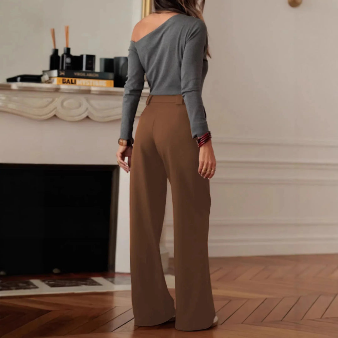 High-Waisted Wide-Leg Trousers for Women with Crease and Side Slit 4
