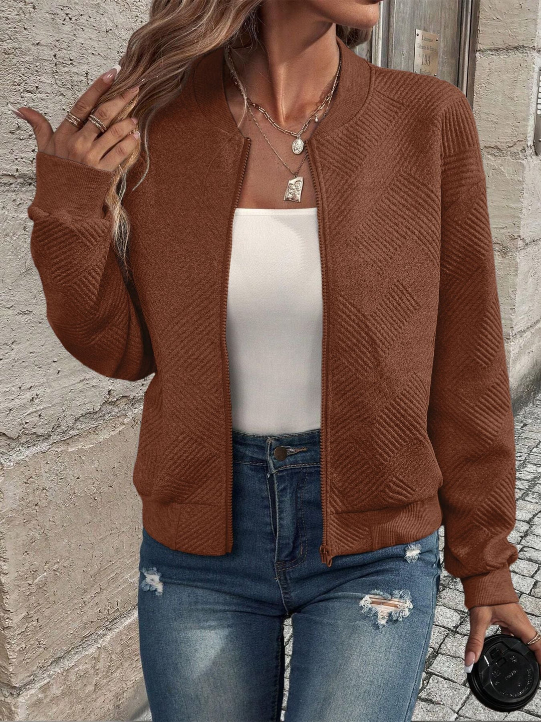 Jessica | Damen Strickjacke mit Reißverschluss und Struktur 9
