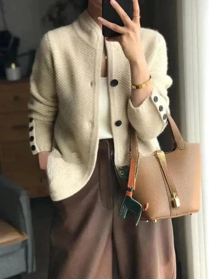 Johanna | Damen Kaschmirwolle Strickjacke Cardigan mit Knopfleiste 0