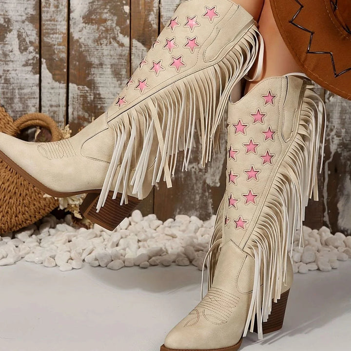 Johanna | Damen Westernstiefel mit Fransen Sternstickerei weiter Schaft 0