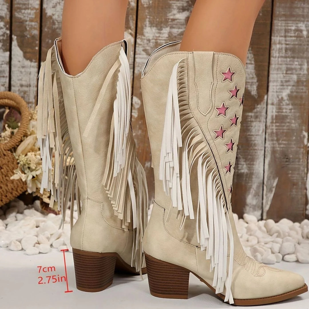 Johanna | Damen Westernstiefel mit Fransen Sternstickerei weiter Schaft 2